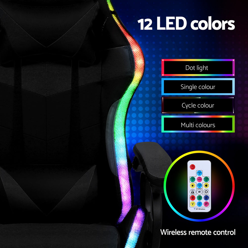 Artiss Gaming Office Chair 12 RGB LED Massage Computer Work Seat Footrest Black-Furniture > Office > Office &amp; Desk Chairs-PEROZ Accessories