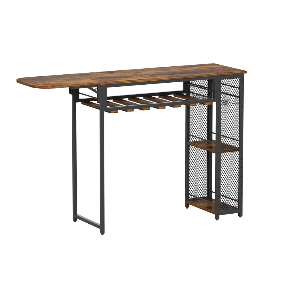 Artiss Industrial Bar Table with Wine Rack Built-in Cup Holder Extendable 140cm-Furniture > Dining > Dining Tables-PEROZ Accessories