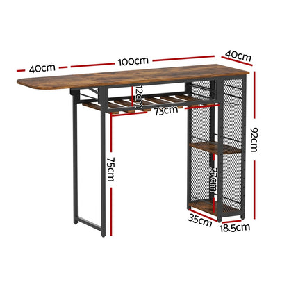 Artiss Industrial Bar Table with Wine Rack Built-in Cup Holder Extendable 140cm-Furniture > Dining > Dining Tables-PEROZ Accessories