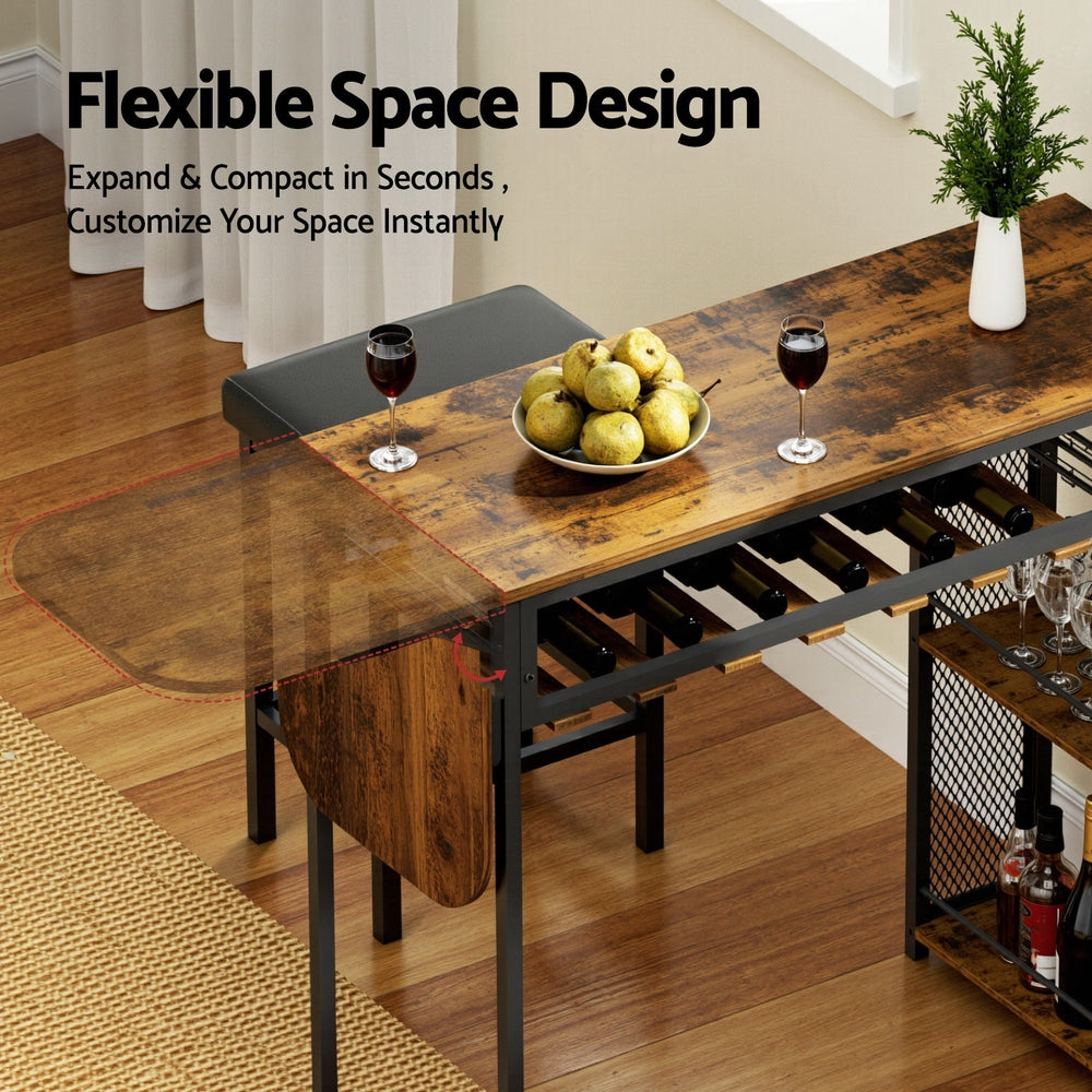 Artiss Industrial Bar Table with Wine Rack Built-in Cup Holder Extendable 140cm-Furniture > Dining > Dining Tables-PEROZ Accessories