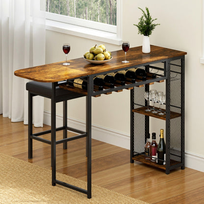 Artiss Industrial Bar Table with Wine Rack Built-in Cup Holder Extendable 140cm-Furniture > Dining > Dining Tables-PEROZ Accessories