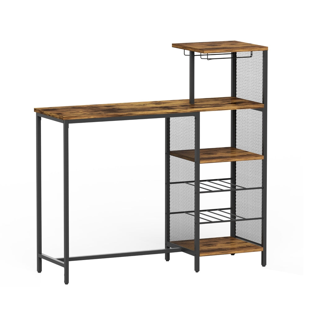 Artiss Industrial Bar Table with Wine Rack Cup Holder Multi-Level Storage 122cm Walnut-Furniture > Dining > Dining Tables-PEROZ Accessories
