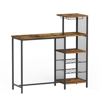 Artiss Industrial Bar Table with Wine Rack Cup Holder Multi-Level Storage 122cm Walnut-Furniture > Dining > Dining Tables-PEROZ Accessories