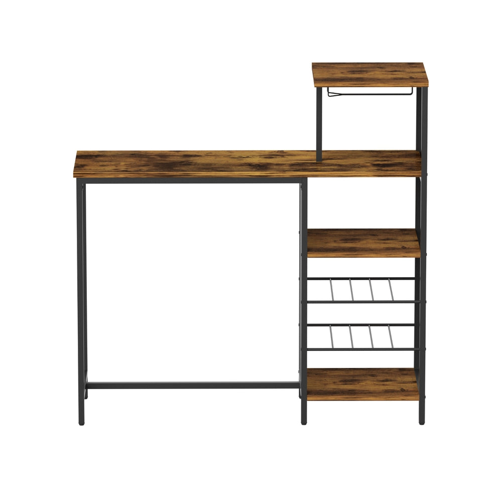 Artiss Industrial Bar Table with Wine Rack Cup Holder Multi-Level Storage 122cm Walnut-Furniture > Dining > Dining Tables-PEROZ Accessories