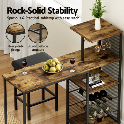 Artiss Industrial Bar Table with Wine Rack Cup Holder Multi-Level Storage 122cm Walnut-Furniture > Dining > Dining Tables-PEROZ Accessories