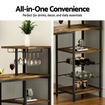 Artiss Industrial Bar Table with Wine Rack Cup Holder Multi-Level Storage 122cm Walnut-Furniture > Dining > Dining Tables-PEROZ Accessories