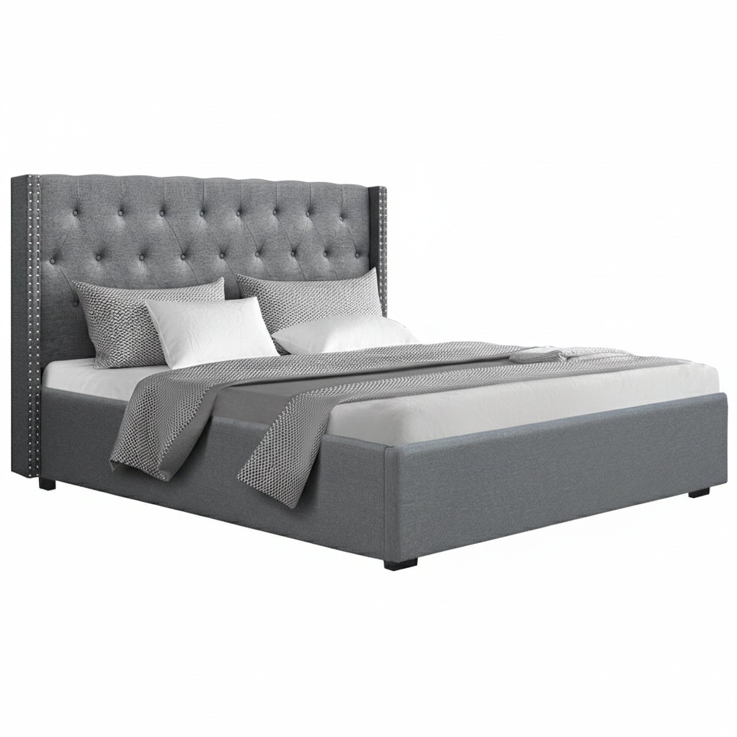 Artiss King Bed Frame Storage Tufted Headboard Gas Lift Base Grey-Furniture > Bedroom > Beds &amp; Bed Frames-PEROZ Accessories