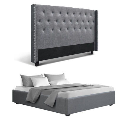Artiss King Bed Frame Storage Tufted Headboard Gas Lift Base Grey-Furniture > Bedroom > Beds &amp; Bed Frames-PEROZ Accessories