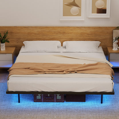 Artiss King Bed Frame,Floating Metal Bed Frame with Smart LED Lights - Sturdy Metal Platform Bed Base, Silent Design, Tool-Free Assembly, 300KG Capacity for Home/Hotel/Master Bedroom-Furniture > Bedroom > Beds &amp; Bed Frames-PEROZ Accessories