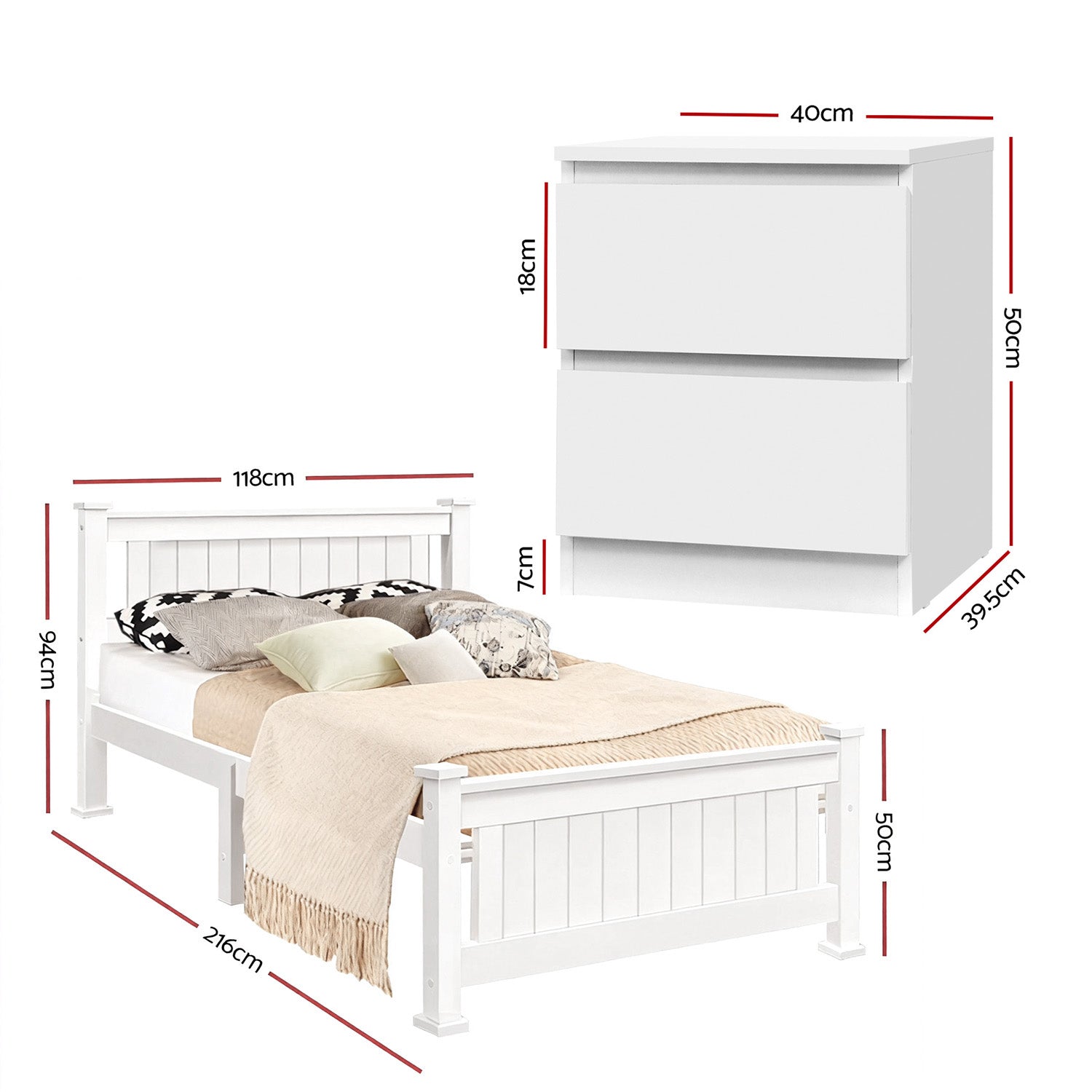 Artiss King Single Bed Frame and Bedside Table-Furniture > Bedroom > Beds &amp; Bed Frames-PEROZ Accessories