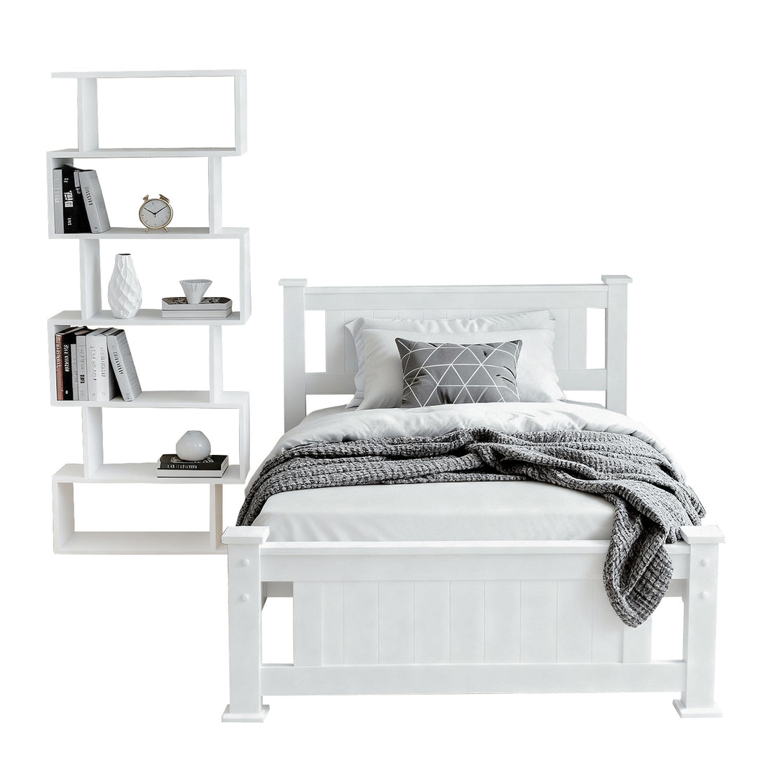 Artiss King Single Bed Frame and Bookshelf-Furniture > Bedroom > Beds &amp; Bed Frames-PEROZ Accessories