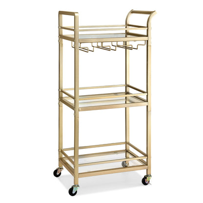 Artiss Kitchen Island Cart Trolley Rolling Serving Storage Wine Glass 43cm Gold-Furniture > Dining > Kitchen &amp; Dining Trolleys-PEROZ Accessories