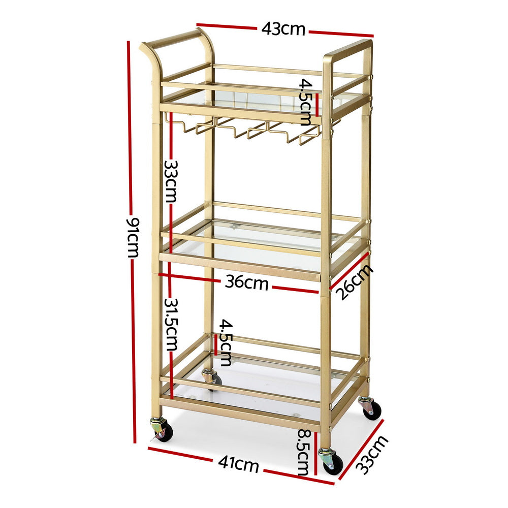 Artiss Kitchen Island Cart Trolley Rolling Serving Storage Wine Glass 43cm Gold-Furniture > Dining > Kitchen &amp; Dining Trolleys-PEROZ Accessories