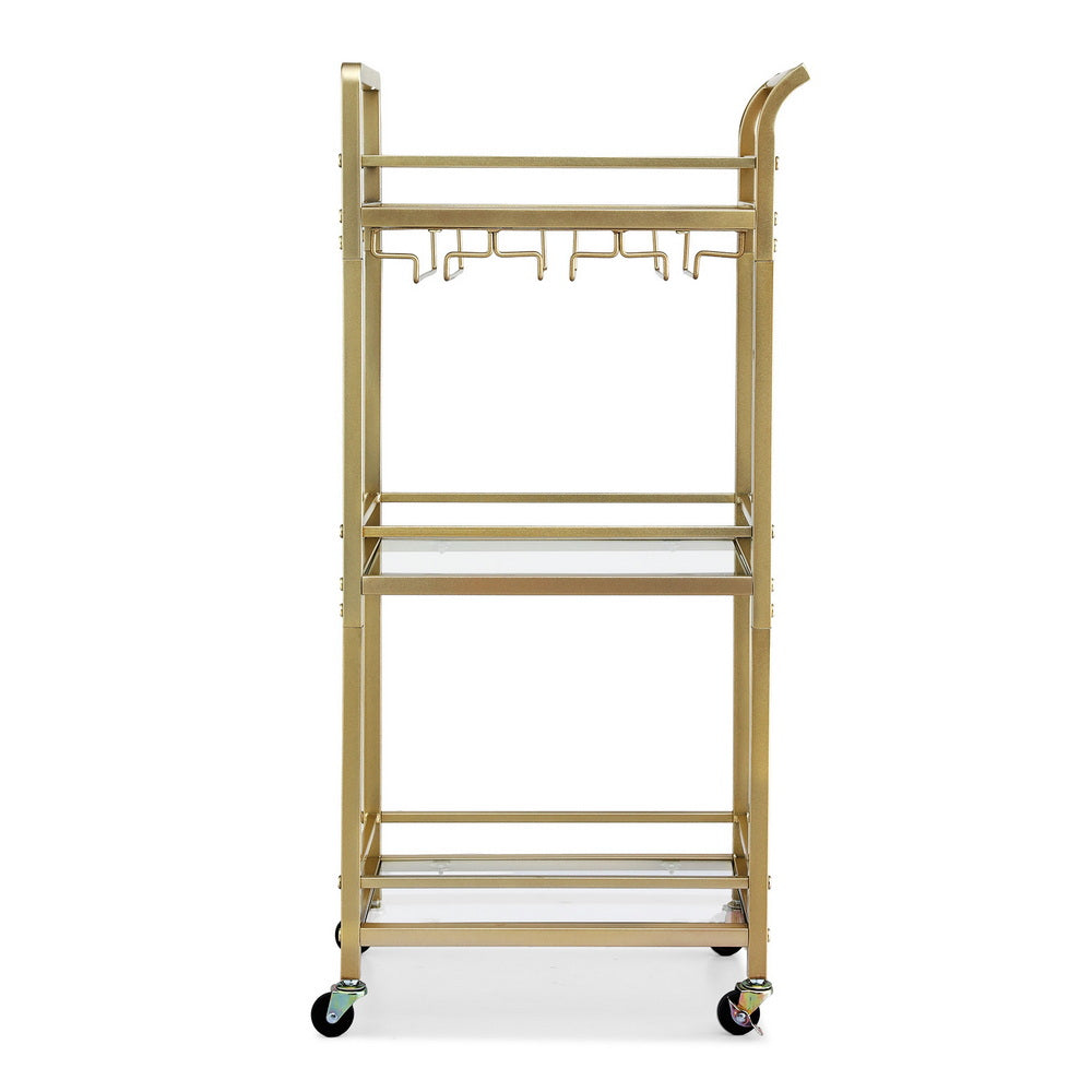 Artiss Kitchen Island Cart Trolley Rolling Serving Storage Wine Glass 43cm Gold-Furniture > Dining > Kitchen &amp; Dining Trolleys-PEROZ Accessories