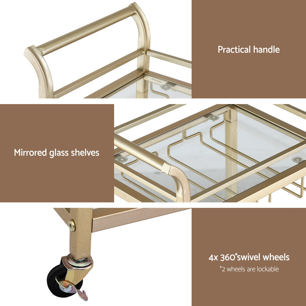 Artiss Kitchen Island Cart Trolley Rolling Serving Storage Wine Glass 43cm Gold-Furniture > Dining > Kitchen &amp; Dining Trolleys-PEROZ Accessories