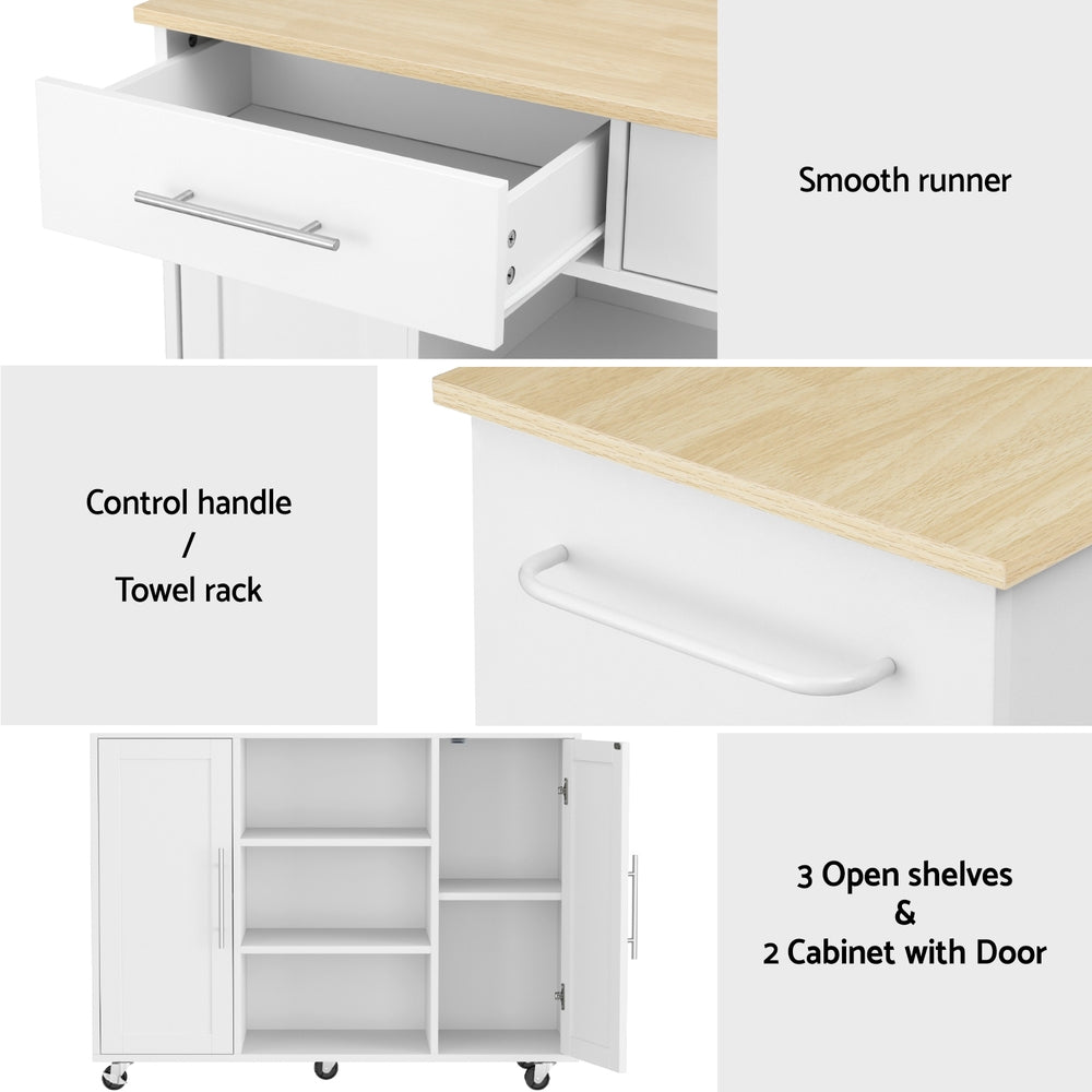Artiss Kitchen Island Trolley Rolling Serving Cart Storage Drawer Cabinet 100cm White-Tools > Tools Storage > Work Benches-PEROZ Accessories
