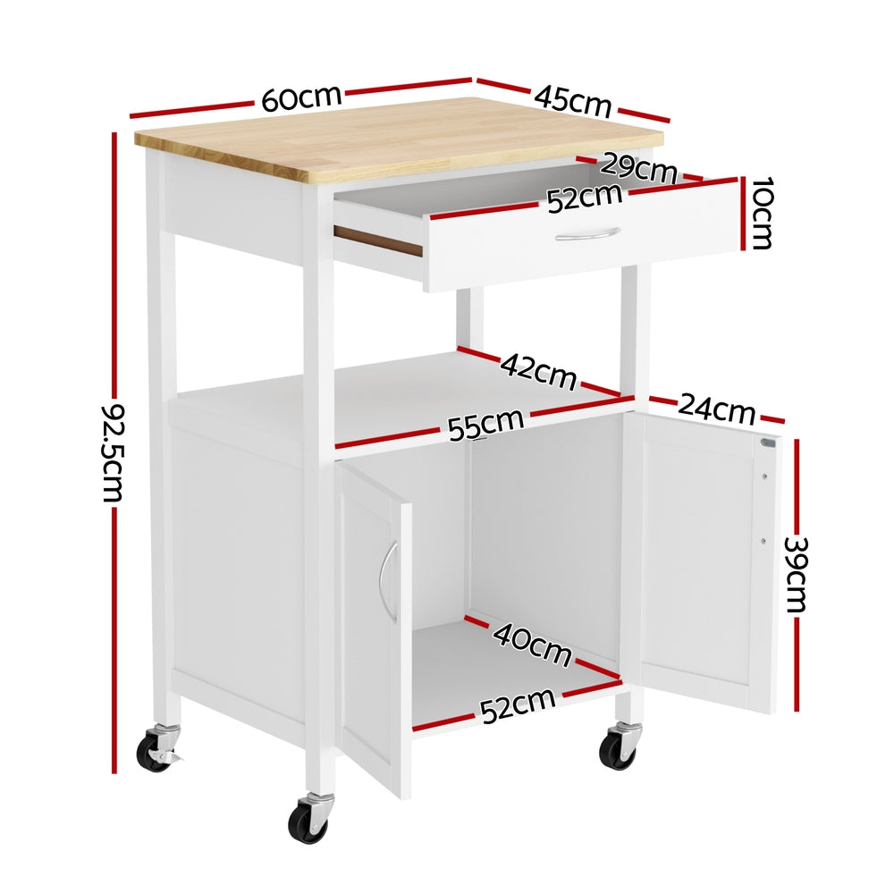 Artiss Kitchen Island Trolley Rolling Serving Cart Storage Drawer Cupboard 60cm-Furniture > Dining > Kitchen &amp; Dining Trolleys-PEROZ Accessories