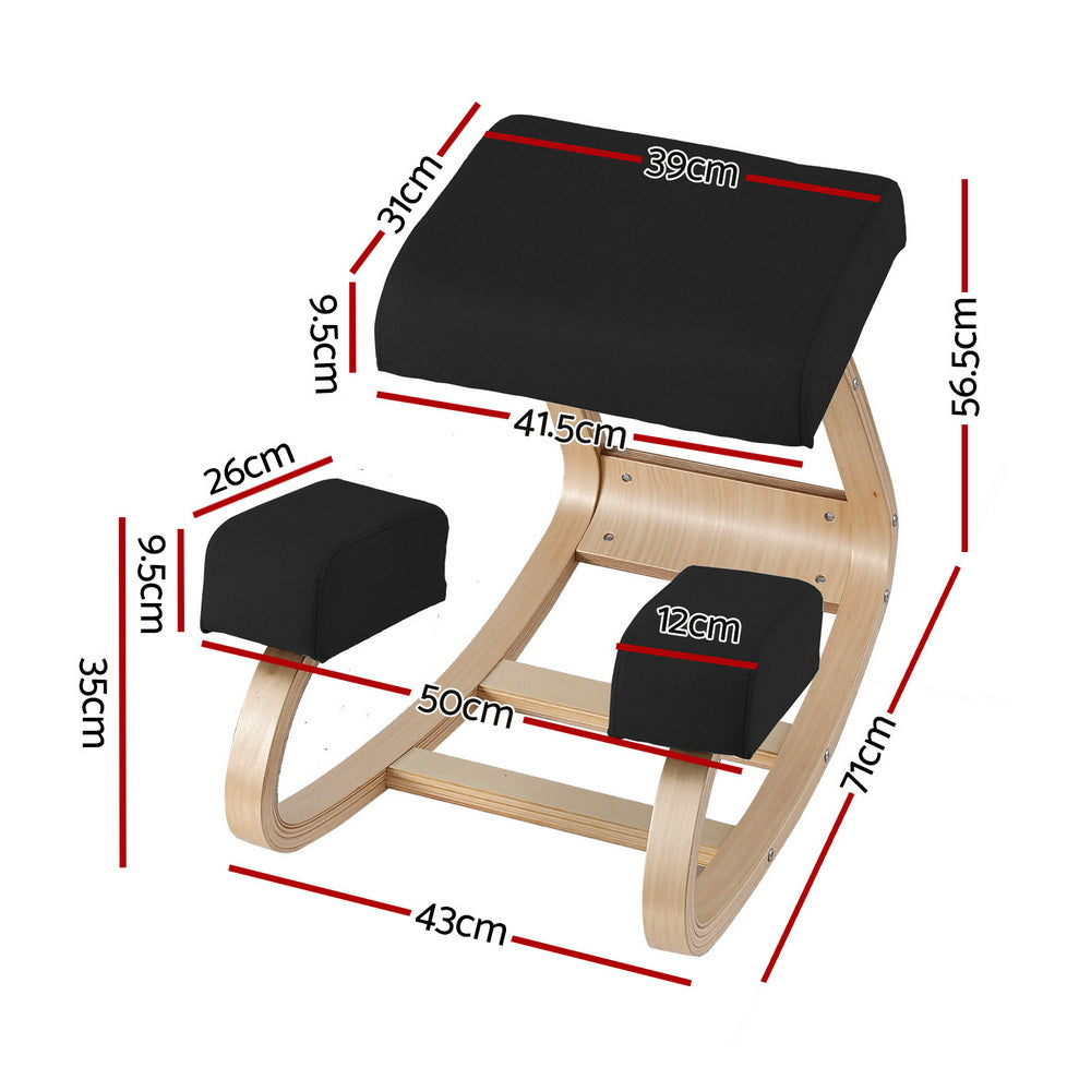 Artiss Kneeling Chair Ergonomic Posture Chair with Memory Foam Balance Stool for Home Office Gaming 120kg Weight Capacity Black-Furniture > Office > Office &amp; Desk Chairs-PEROZ Accessories
