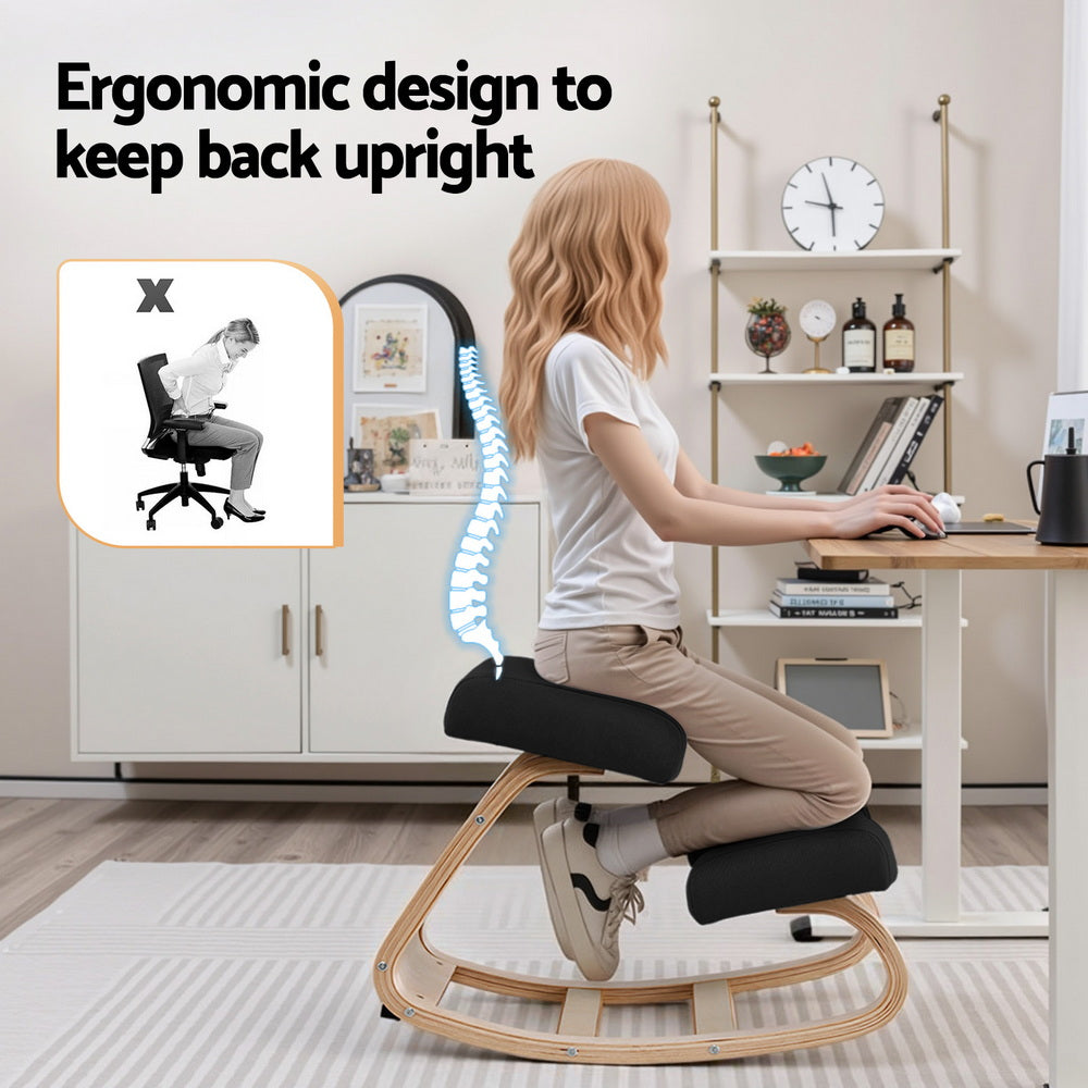 Artiss Kneeling Chair Ergonomic Posture Chair with Memory Foam Balance Stool for Home Office Gaming 120kg Weight Capacity Black-Furniture > Office > Office &amp; Desk Chairs-PEROZ Accessories
