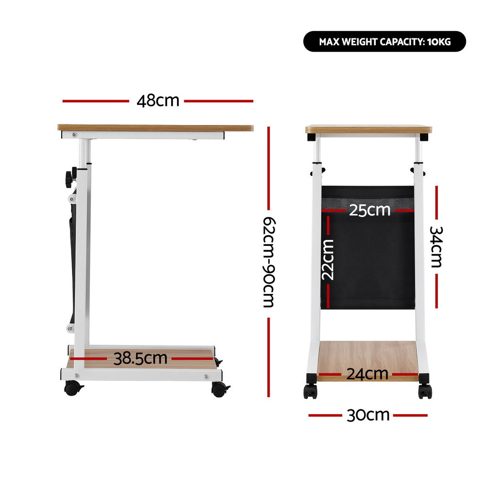 Artiss Laptop Desk Height Adjustable Mobile Workstation Computer Desks 48CM Oak-Furniture > Living Room > Side Tables-PEROZ Accessories