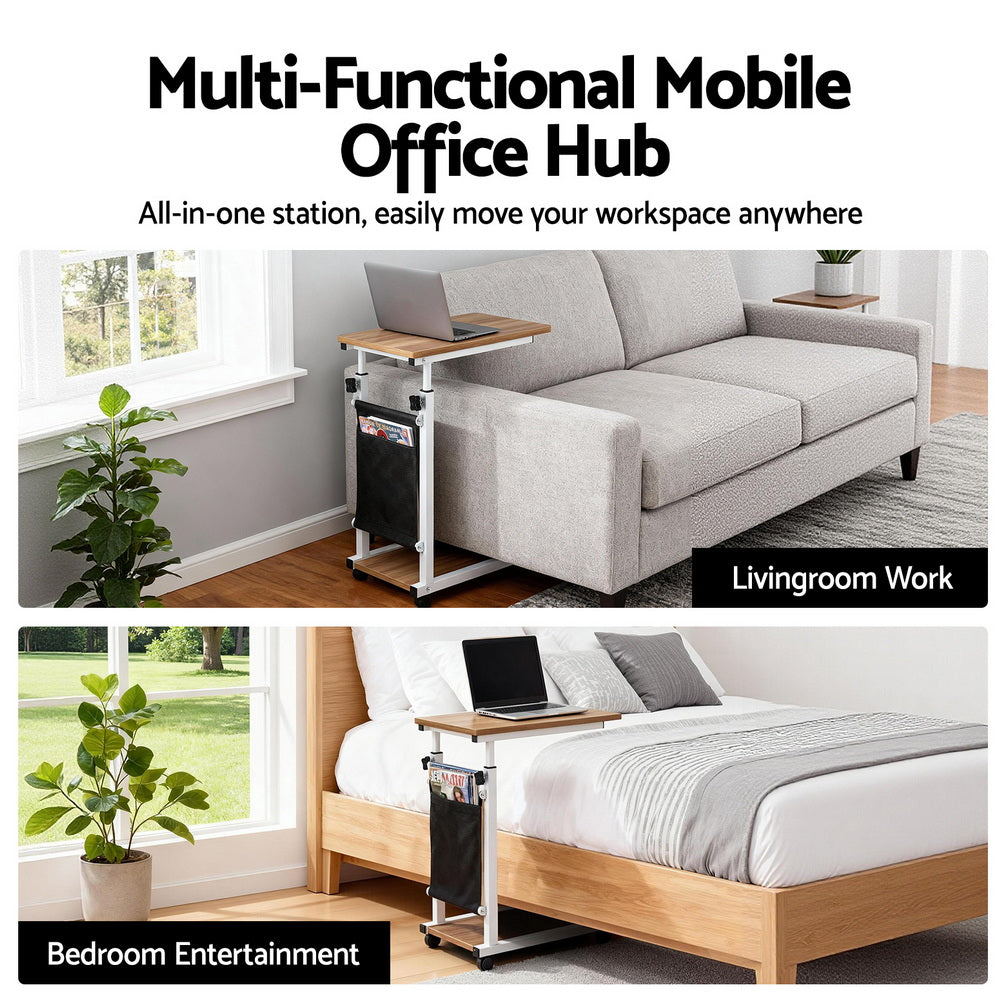 Artiss Laptop Desk Height Adjustable Mobile Workstation Computer Desks 48CM Oak-Furniture > Living Room > Side Tables-PEROZ Accessories