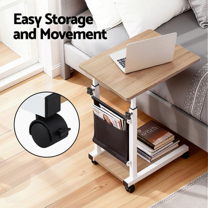 Artiss Laptop Desk Height Adjustable Mobile Workstation Computer Desks 48CM Oak-Furniture > Living Room > Side Tables-PEROZ Accessories