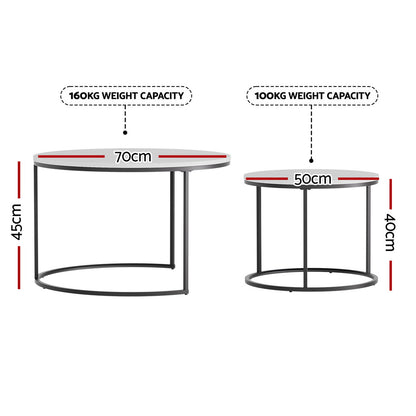 Artiss Nesting Coffee Table Set of 2 Marble Effect-Furniture > Living Room > Coffee Tables-PEROZ Accessories