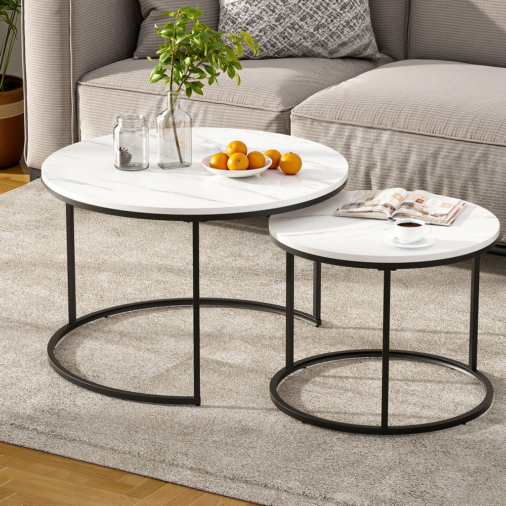 Artiss Nesting Coffee Table Set of 2 Marble Effect-Furniture > Living Room > Coffee Tables-PEROZ Accessories