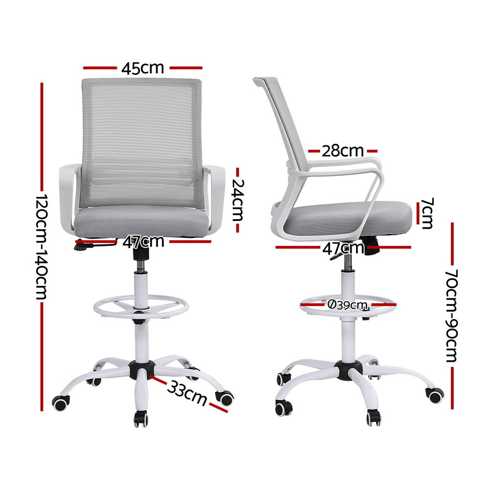 Artiss Office Chair Drafting Chairs Stool Computer Desk Studios Mesh White-Furniture > Office > Office &amp; Desk Chairs-PEROZ Accessories