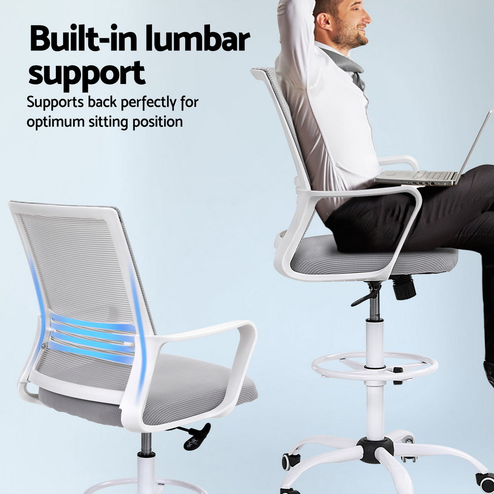 Artiss Office Chair Drafting Chairs Stool Computer Desk Studios Mesh White-Furniture > Office > Office &amp; Desk Chairs-PEROZ Accessories