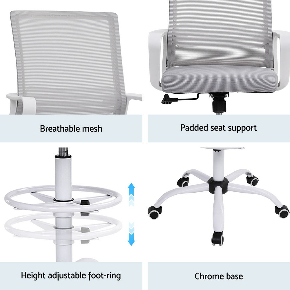 Artiss Office Chair Drafting Chairs Stool Computer Desk Studios Mesh White-Furniture > Office > Office &amp; Desk Chairs-PEROZ Accessories