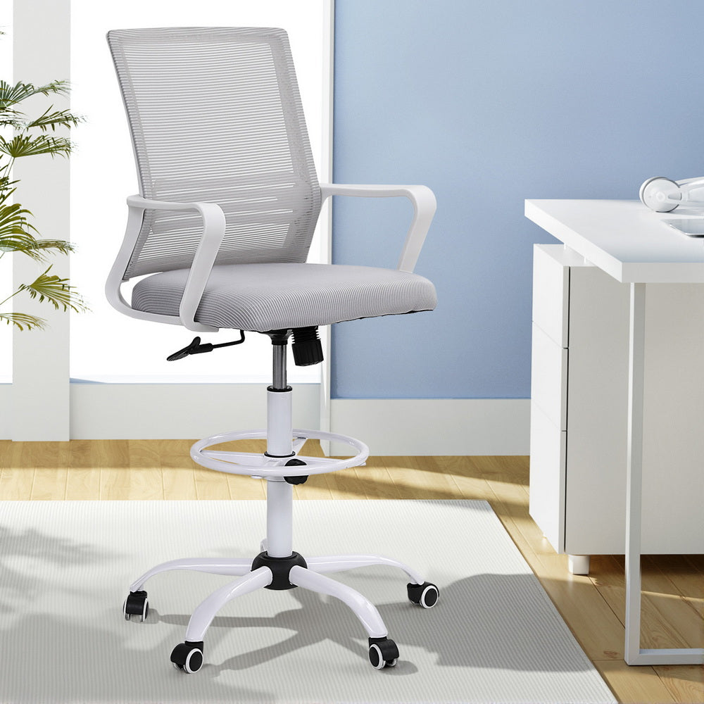 Artiss Office Chair Drafting Chairs Stool Computer Desk Studios Mesh White-Furniture > Office > Office &amp; Desk Chairs-PEROZ Accessories
