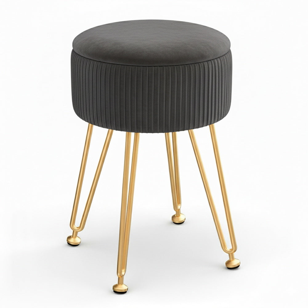Artiss Ottoman Storage Foot Stool Vanity Velvet Round Grey-Furniture > Living Room > Ottomans &amp; Footstools-PEROZ Accessories