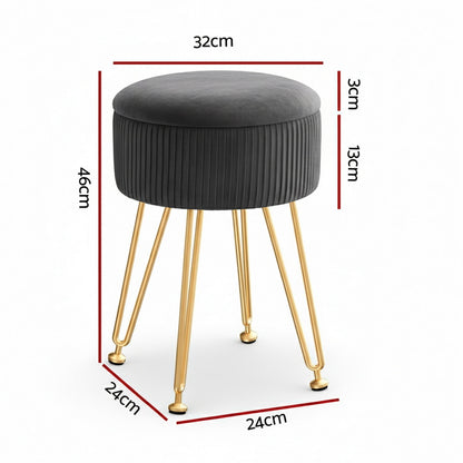 Artiss Ottoman Storage Foot Stool Vanity Velvet Round Grey-Furniture > Living Room > Ottomans &amp; Footstools-PEROZ Accessories