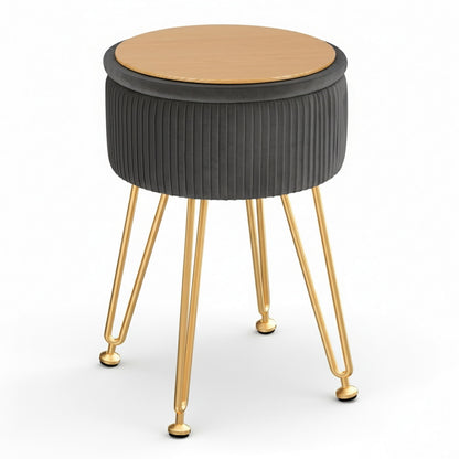 Artiss Ottoman Storage Foot Stool Vanity Velvet Round Grey-Furniture > Living Room > Ottomans &amp; Footstools-PEROZ Accessories