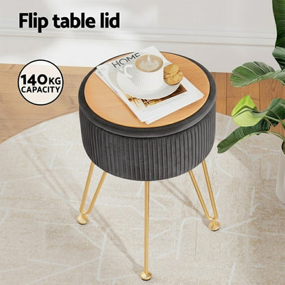 Artiss Ottoman Storage Foot Stool Vanity Velvet Round Grey-Furniture > Living Room > Ottomans &amp; Footstools-PEROZ Accessories