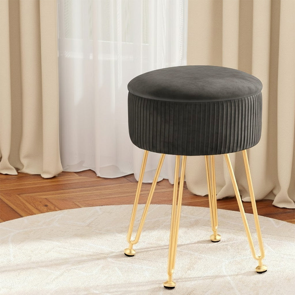 Artiss Ottoman Storage Foot Stool Vanity Velvet Round Grey-Furniture > Living Room > Ottomans &amp; Footstools-PEROZ Accessories