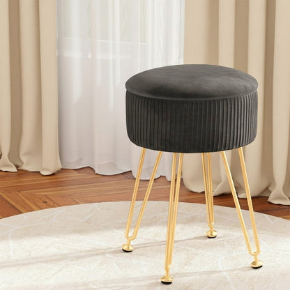 Artiss Ottoman Storage Foot Stool Vanity Velvet Round Grey-Furniture > Living Room > Ottomans &amp; Footstools-PEROZ Accessories