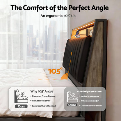 Artiss Queen Bed Frame LED Storage Headboard with Charging Station Black-Furniture > Bedroom > Beds &amp; Bed Frames-PEROZ Accessories
