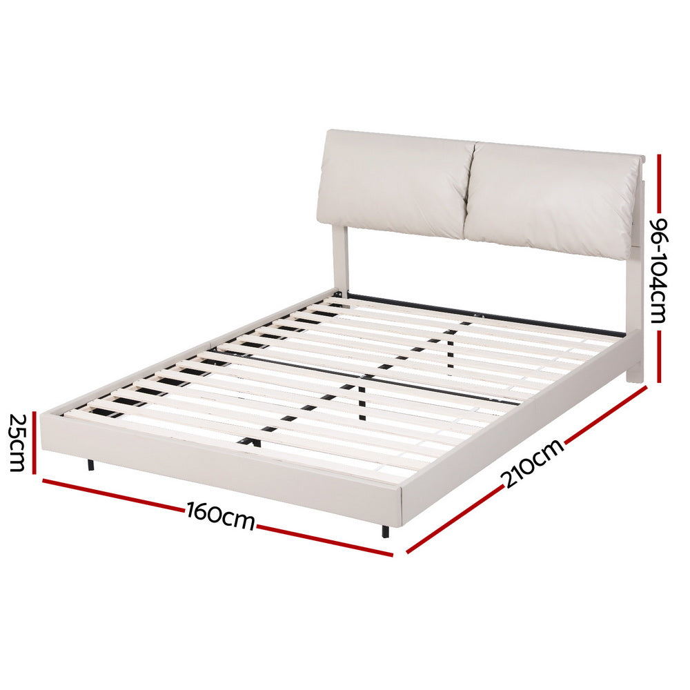 Artiss Queen Bed Frame RGB LED Floating Beds Adjustable Headboard Beige White-Furniture &gt; Bedroom &gt; Beds &amp; Bed Frames-PEROZ Accessories