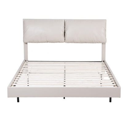 Artiss Queen Bed Frame RGB LED Floating Beds Adjustable Headboard Beige White-Furniture > Bedroom > Beds &amp; Bed Frames-PEROZ Accessories