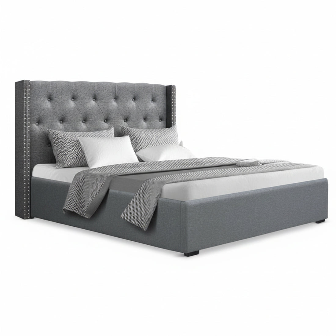 Artiss Queen Bed Frame Storage Tufted Headboard Gas Lift Base Grey-Furniture > Bedroom > Beds &amp; Bed Frames-PEROZ Accessories