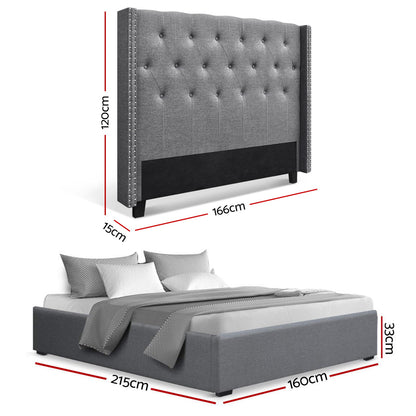 Artiss Queen Bed Frame Storage Tufted Headboard Gas Lift Base Grey-Furniture > Bedroom > Beds &amp; Bed Frames-PEROZ Accessories