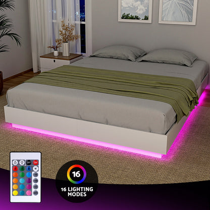 Artiss Queen Bed Frame with 16Colour Led Light Wooden Platform Bed Base DAYGLOW-Furniture > Bedroom > Beds &amp; Bed Frames-PEROZ Accessories