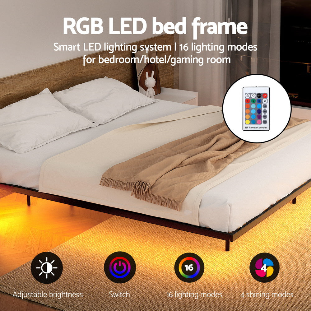 Artiss Double Bed Frame,Floating Metal Bed Frame with Smart LED Lights - Sturdy Metal Platform Bed Base, Silent Design, Tool-Free Assembly, 300KG Capacity for Home/Hotel/Master Bedroom-Furniture > Bedroom > Beds &amp; Bed Frames-PEROZ Accessories