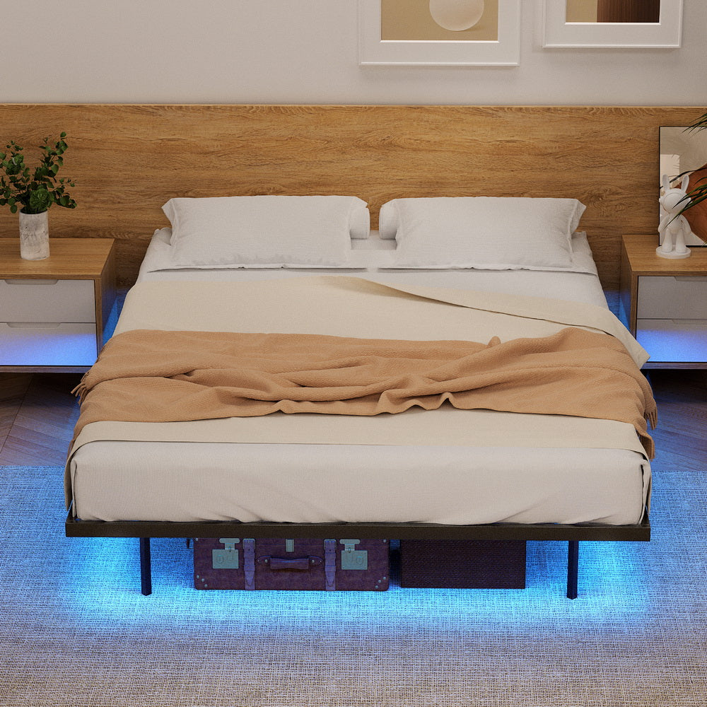 Artiss Double Bed Frame,Floating Metal Bed Frame with Smart LED Lights - Sturdy Metal Platform Bed Base, Silent Design, Tool-Free Assembly, 300KG Capacity for Home/Hotel/Master Bedroom-Furniture > Bedroom > Beds &amp; Bed Frames-PEROZ Accessories