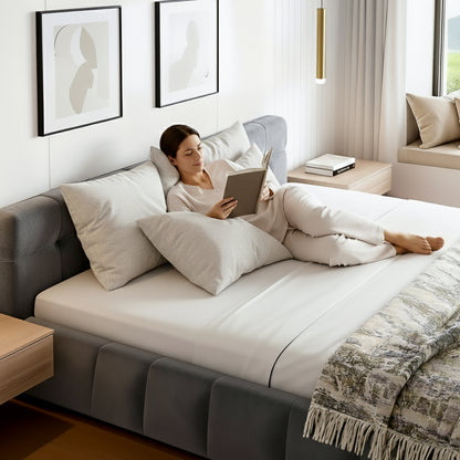 Artiss Queen Size Bed Frame Plush Soft Headboard Velvet Platform Base for Modern Bedrooms Grey-Furniture > Bedroom > Beds &amp; Bed Frames-PEROZ Accessories