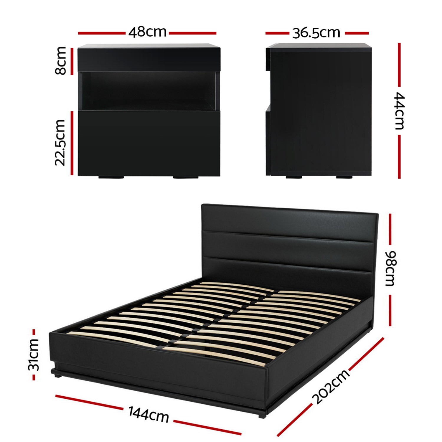 Artiss RGB LED Double Bed Frame with Beside Table Set 16 Colour Mood Lighting-Furniture > Bedroom > Beds &amp; Bed Frames-PEROZ Accessories