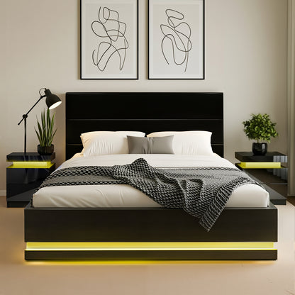 Artiss RGB LED Queen Bed Frame with 2 Beside Tables Set 16 Colour Mood Lighting-Furniture > Bedroom > Beds &amp; Bed Frames-PEROZ Accessories
