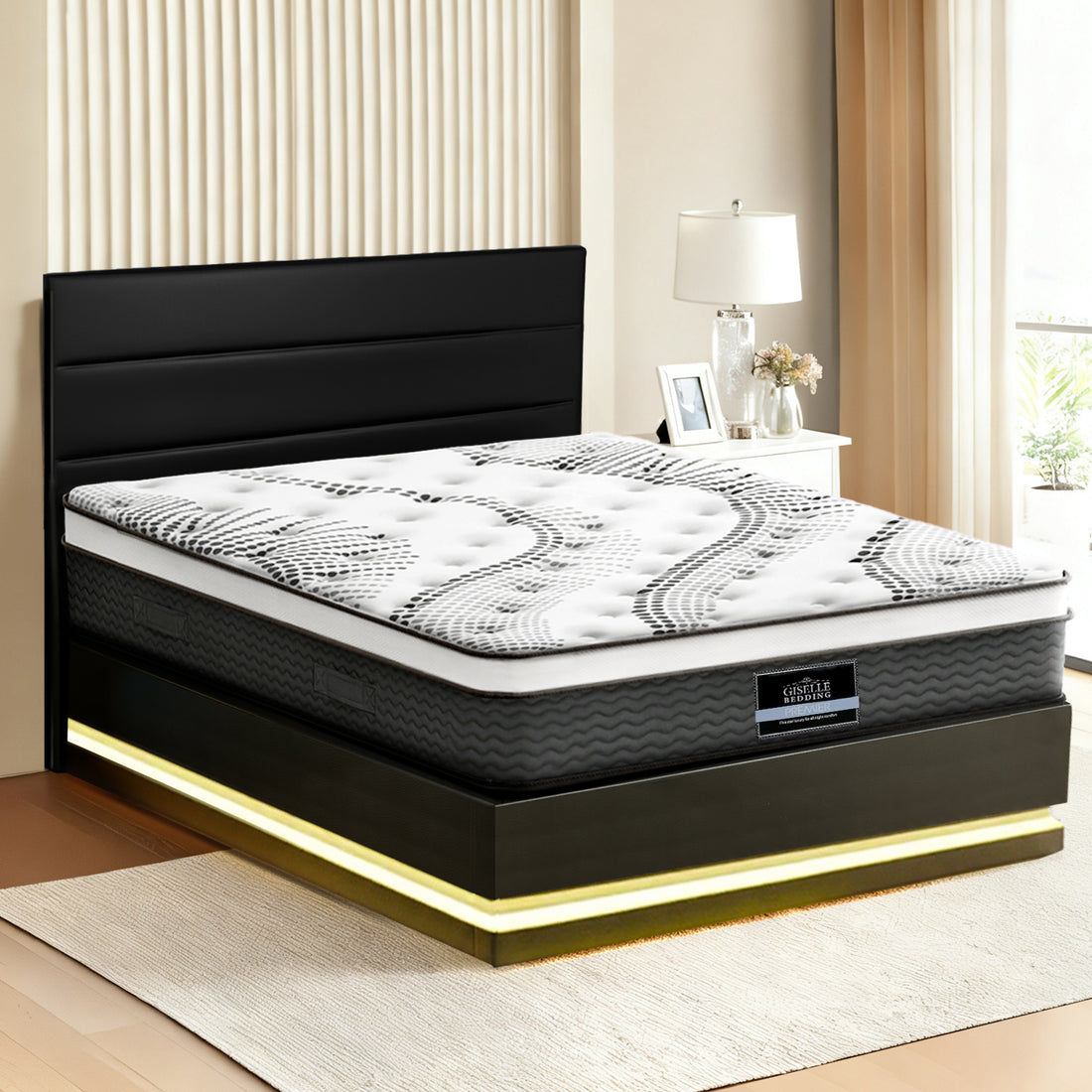 Artiss RGB LED Queen Bed Frame with 32cm Giselle Mattress Set-Furniture &gt; Bedroom &gt; Beds &amp; Bed Frames-PEROZ Accessories